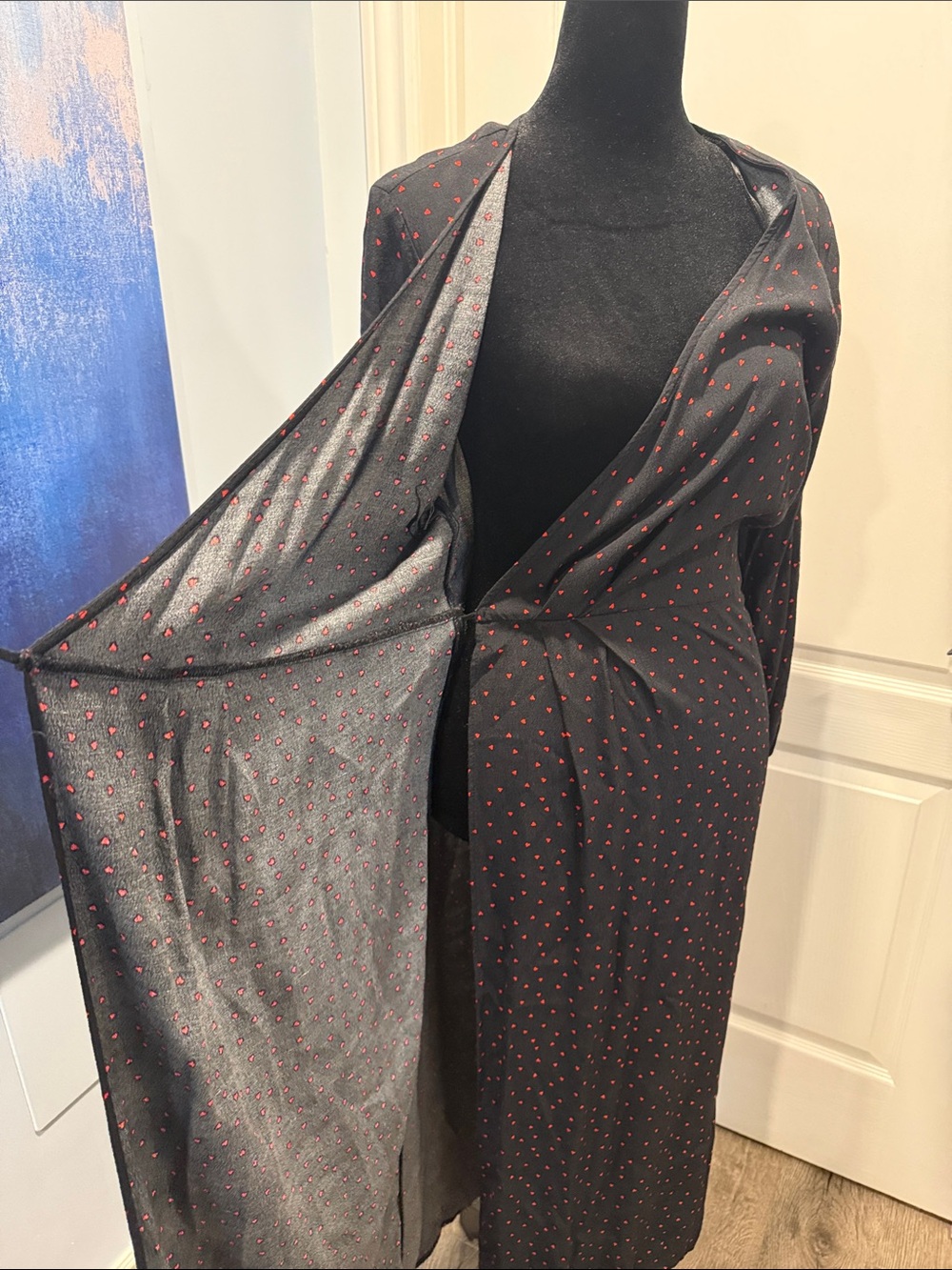 H&M Classic Black Wrap Midi Dress with Subtle heart Print - Picture 5 of 8